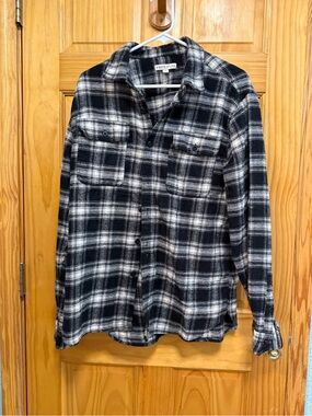 Frye Black and White Plaid Flannel Shirt  size L